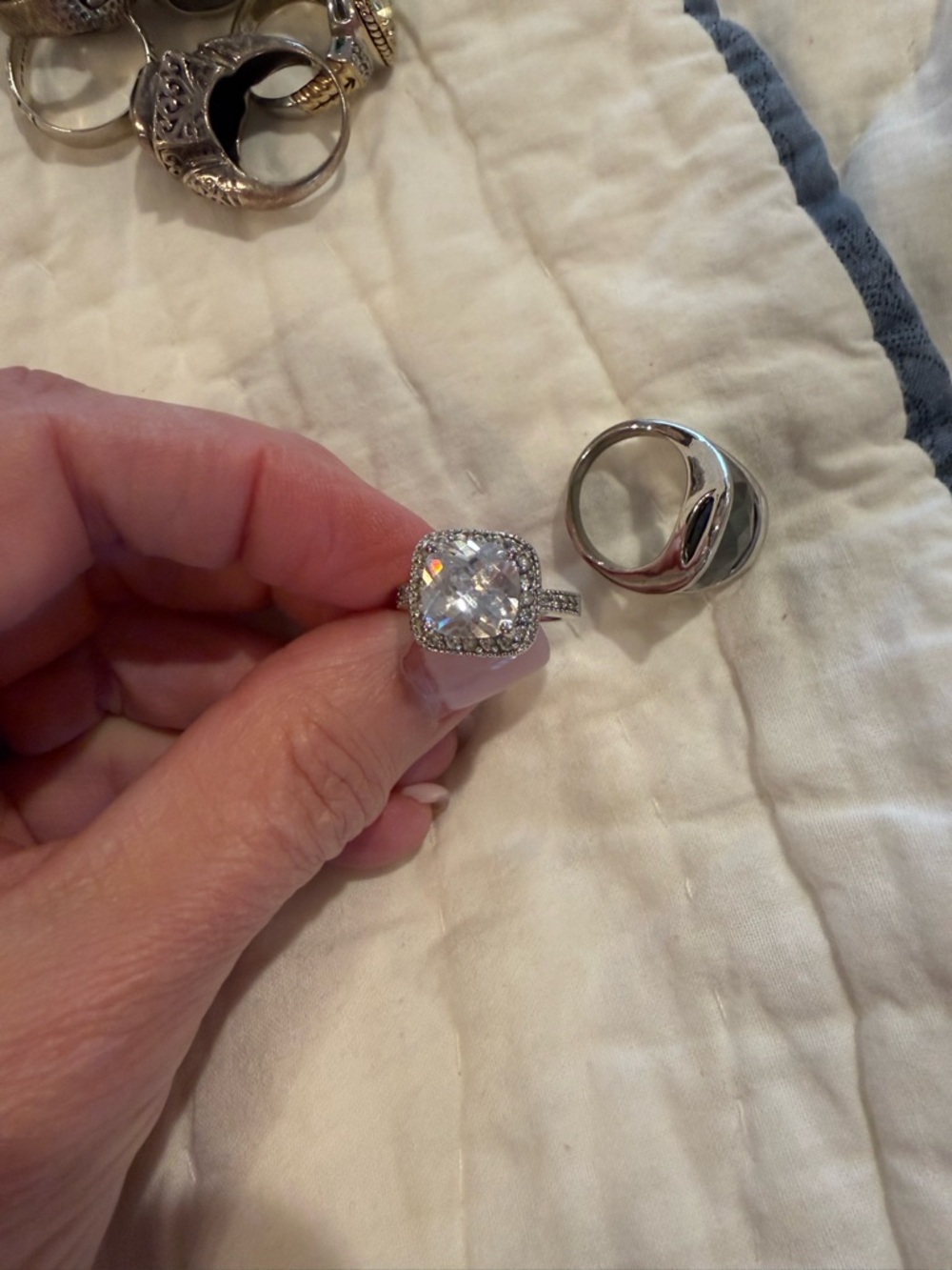 Silver Halo Cushion-Cut Cubic Zirconia Ring - Silver